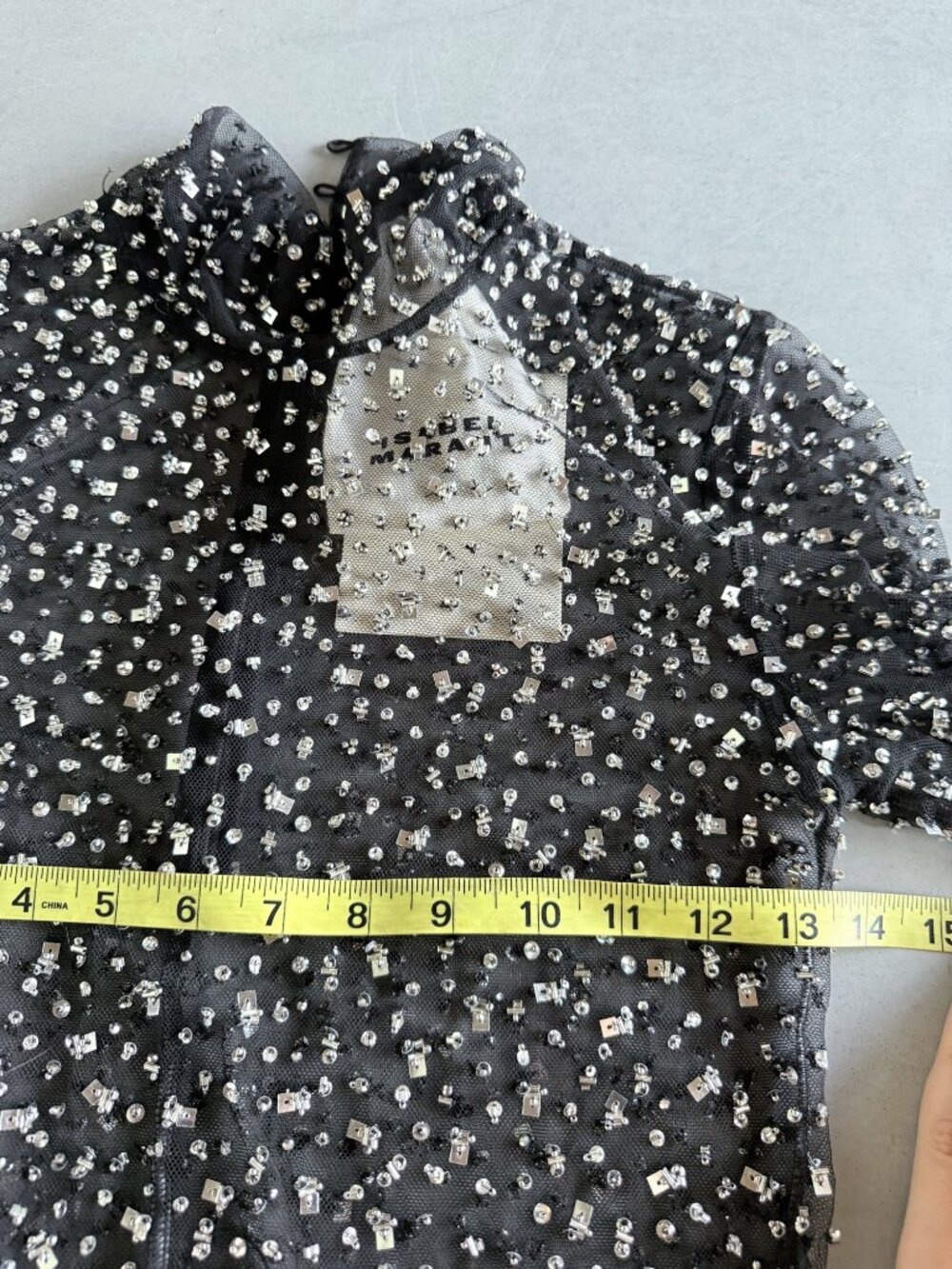 Isabel Marant Todiz Crystal Embellished Tulle Top Silver Black Size T1 US 4 NWT - Picture 10 of 12